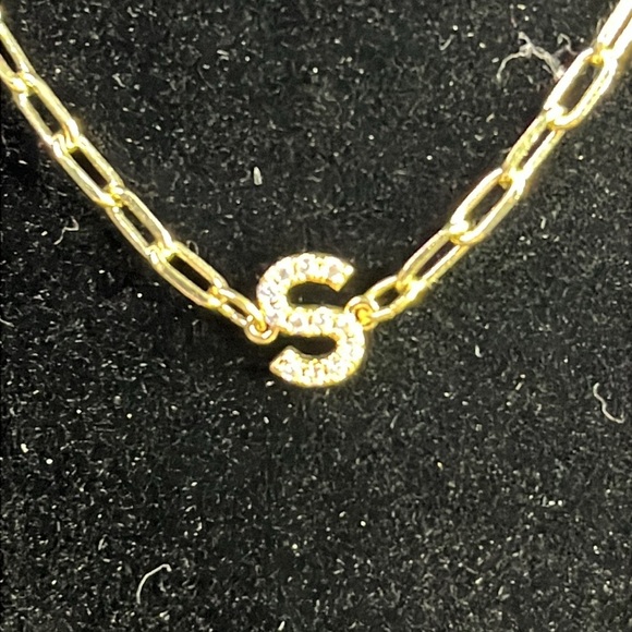 Gold Initial S  Bracelet with Crystal Accents # 114 - Picture 3 of 4